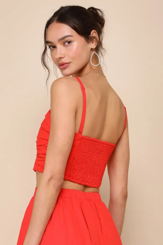 Daytime Perfection Red Cotton Pleated Cropped Sleeveless Top sold by Lulus product image thumbnail 2