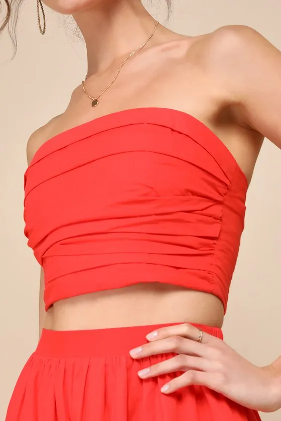 Daytime Perfection Red Cotton Pleated Cropped Sleeveless Top sold by Lulus product image thumbnail 3