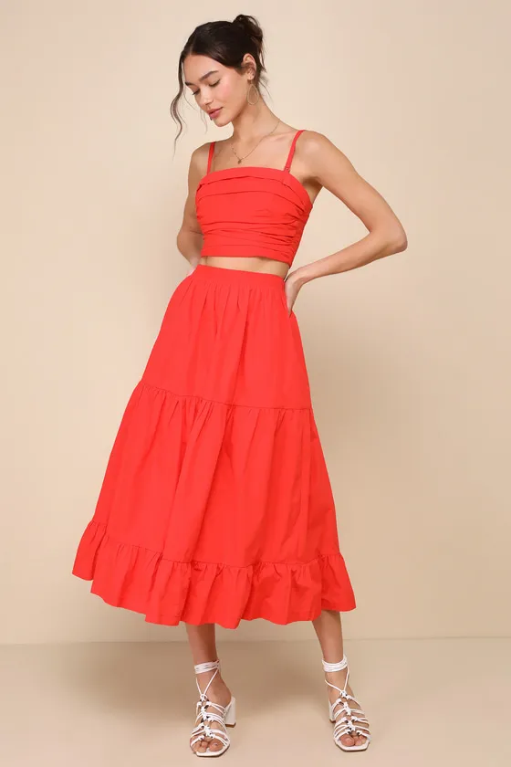 Daytime Perfection Red Cotton Pleated Cropped Sleeveless Top sold by Lulus product image thumbnail 4