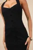 Distinctly Adorable Black Denim Halter Button-Front Mini Dress sold by Lulus