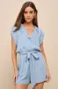 Sweet Pursuit Light Wash Chambray Collared Romper sold by Lulus