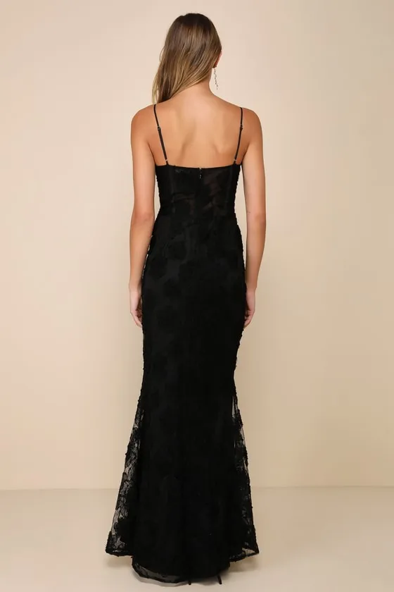 Sultry Direction Black Floral Lace Sheer Bustier Maxi Dress sold by Lulus product image thumbnail 3