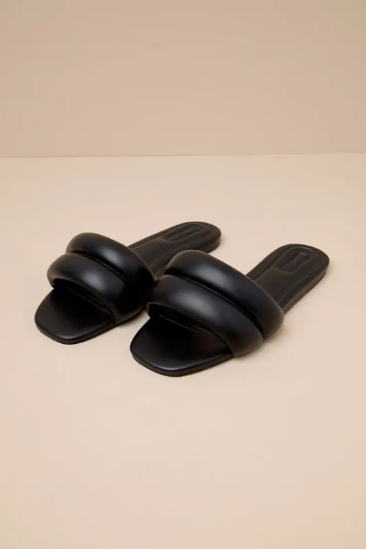 Kovella Black Faux Leather Flat Slide Sandals sold by Lulus