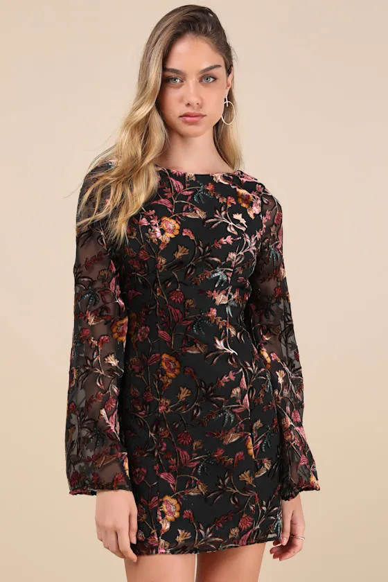 Charismatic Influence Black Burnout Velvet Cowl Back Mini Dress sold by Lulus