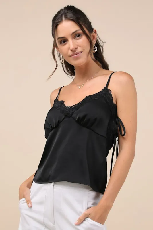 Remarkably Darling Black Lace Bow Strap Cami Top sold by Lulus
