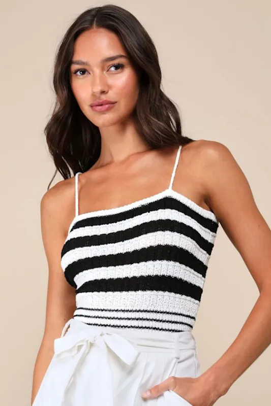 Completely Chic Black and White Striped Sweater Knit Cami Top sold by Lulus