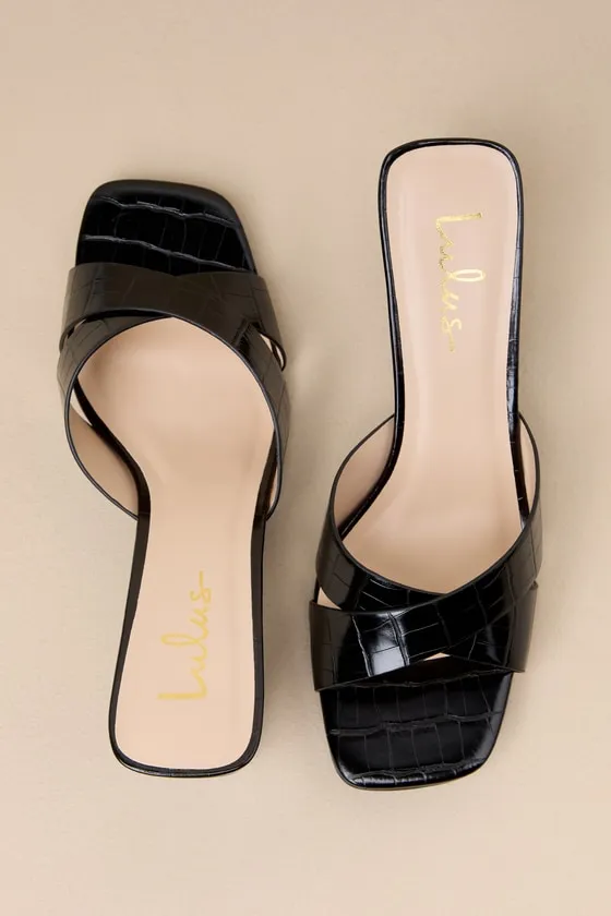 Deckerson Black Crocodile-Embossed High Heel Slide Sandals sold by Lulus product image thumbnail 3