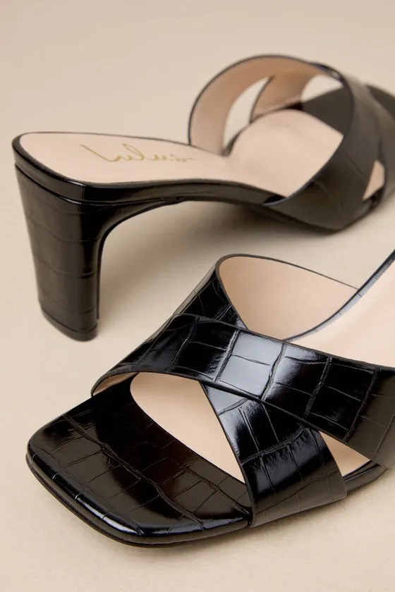 Deckerson Black Crocodile-Embossed High Heel Slide Sandals sold by Lulus product image thumbnail 4
