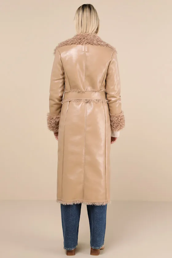 Cool Nights Tan Vegan Leather Shearling Coat sold by Lulus product image thumbnail 2