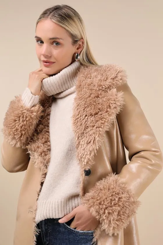 Cool Nights Tan Vegan Leather Shearling Coat sold by Lulus product image thumbnail 3