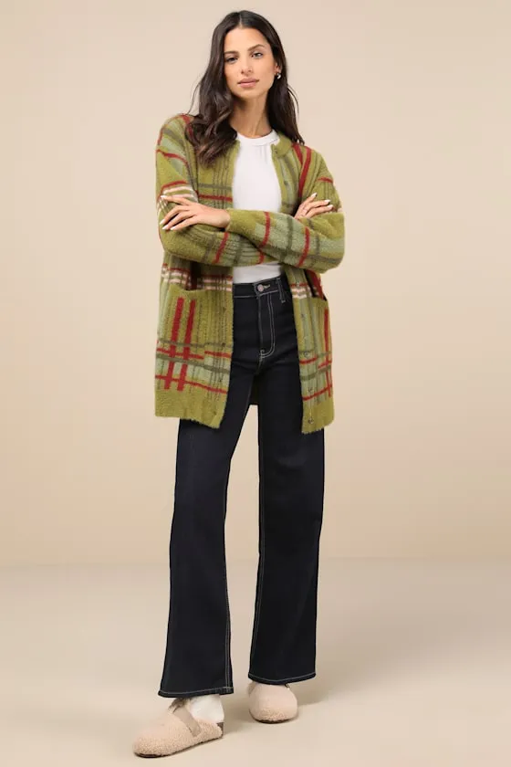 Cozier Days Green Plaid Fuzzy Oversized Cardigan sold by Lulus product image thumbnail 2