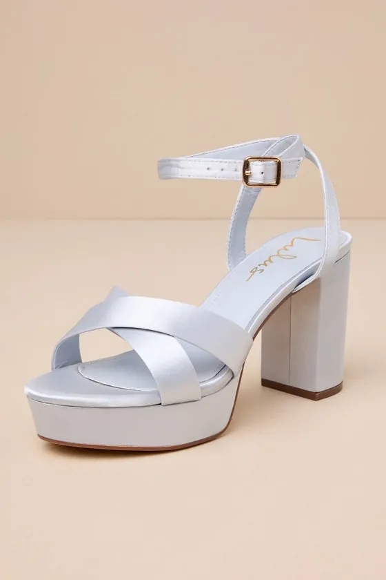 Selah Blue Satin Ankle Strap Heels sold by Lulus product image thumbnail 3