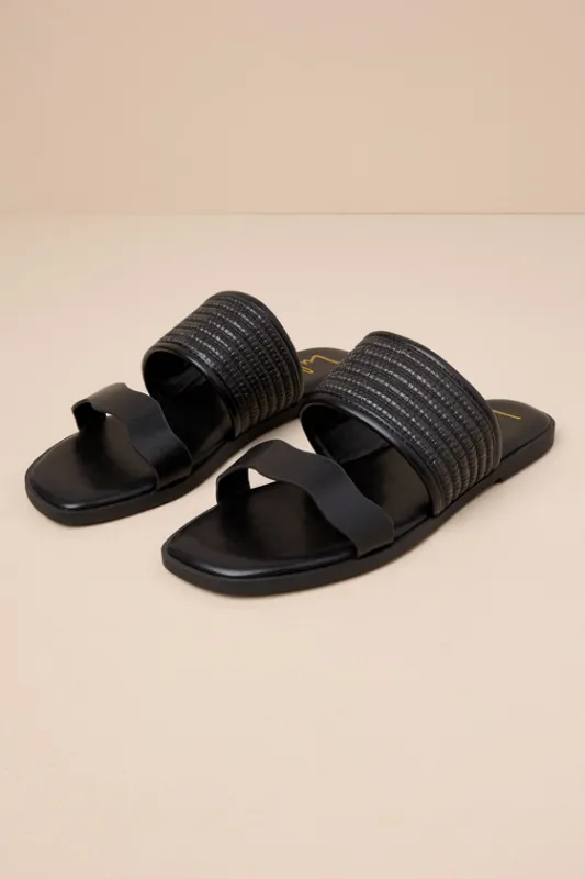 Tazmynn Black Raffia Slide Sandals sold by Lulus