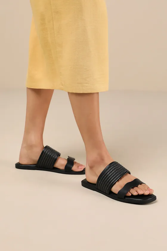 Tazmynn Black Raffia Slide Sandals sold by Lulus product image thumbnail 2