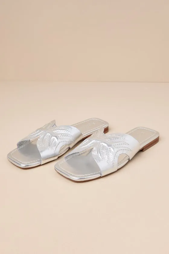 Madhu Silver Metallic Leather Flat Slide Sandals sold by Lulus product image thumbnail 2