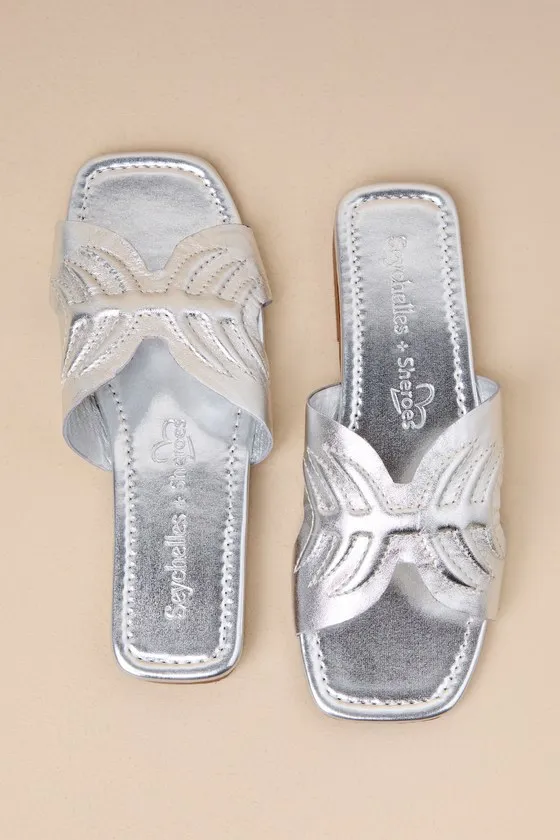 Madhu Silver Metallic Leather Flat Slide Sandals sold by Lulus product image thumbnail 3