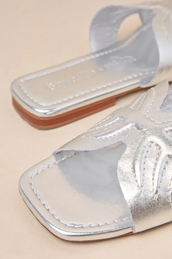 Madhu Silver Metallic Leather Flat Slide Sandals sold by Lulus product image thumbnail 4