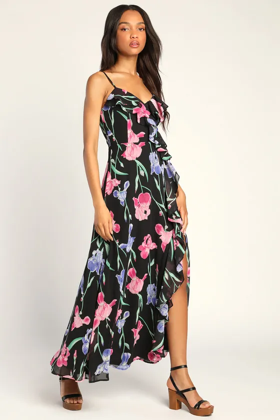 Elegant Bliss Black Floral Print Ruffled Sleeveless Maxi Dress sold by Lulus product image thumbnail 2
