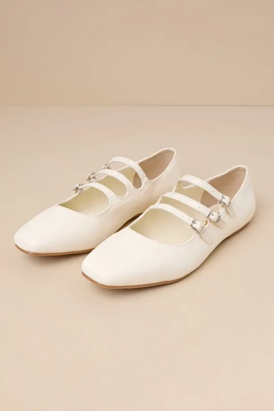 Ortie Bone Strappy Buckle Ballet Flats sold by Lulus