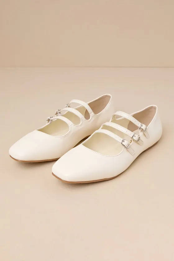 Ortie Bone Strappy Buckle Ballet Flats sold by Lulus