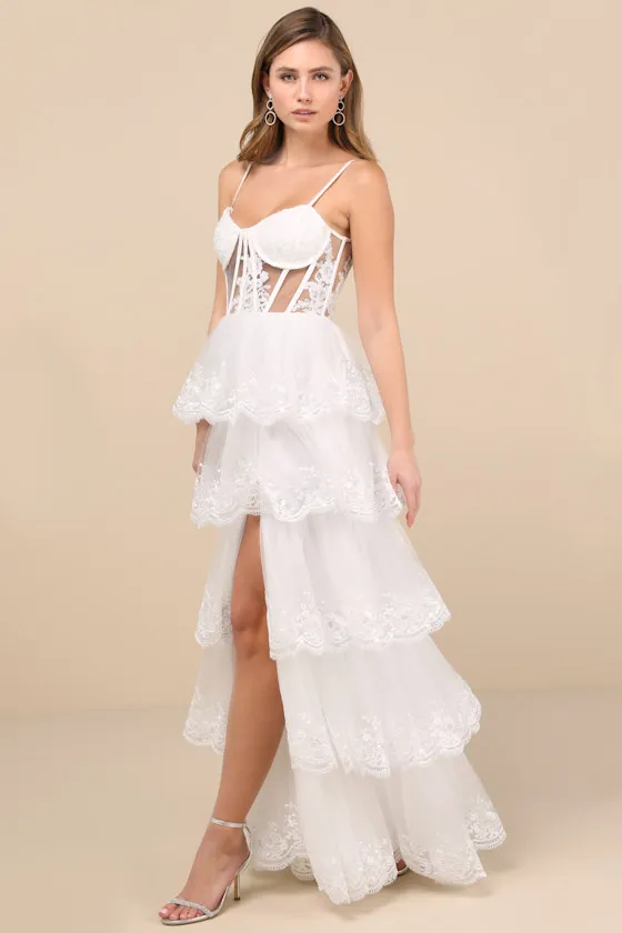 Alluring Sensation White Tulle Embroidered Tiered Maxi Dress sold by Lulus product image thumbnail 3