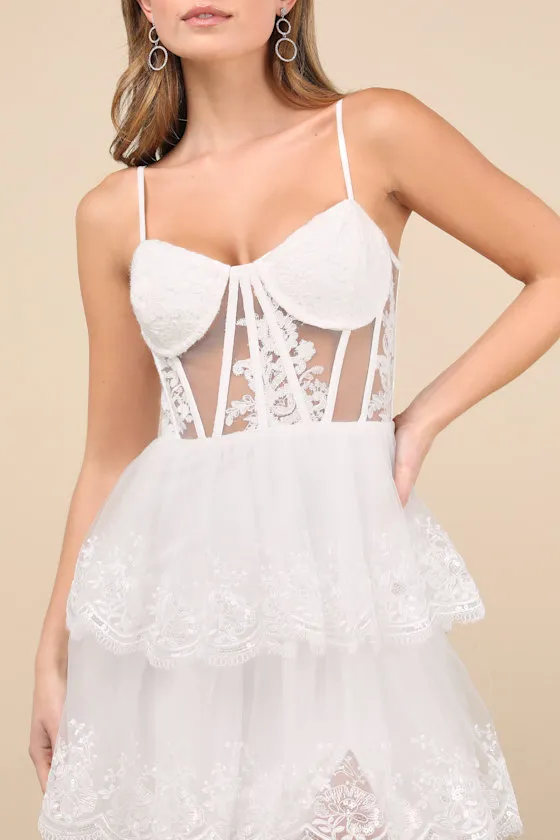 Alluring Sensation White Tulle Embroidered Tiered Maxi Dress sold by Lulus product image thumbnail 4