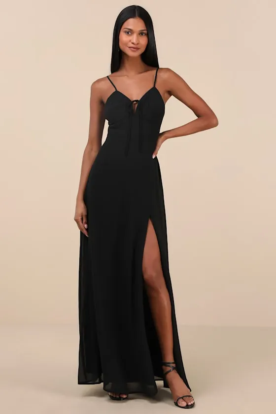 Marveled Beauty Black Sleeveless Tie-Front Maxi Dress sold by Lulus