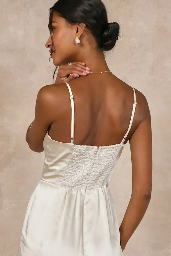 Stylish Brilliance Champagne Satin Sleeveless Wide-Leg Jumpsuit sold by Lulus product image thumbnail 3