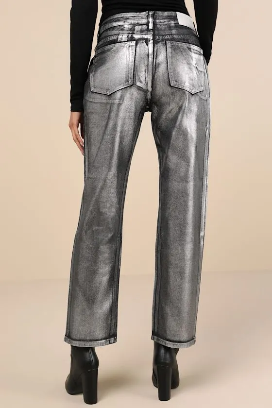 Trendiest Shine Black Metallic Coated Straight Leg Jeans sold by Lulus product image thumbnail 3
