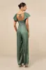 Amazing Perfection Dark Sage Green Satin Flutter Sleeve Jumpsuit sold by Lulus