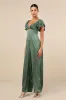 Amazing Perfection Dark Sage Green Satin Flutter Sleeve Jumpsuit sold by Lulus
