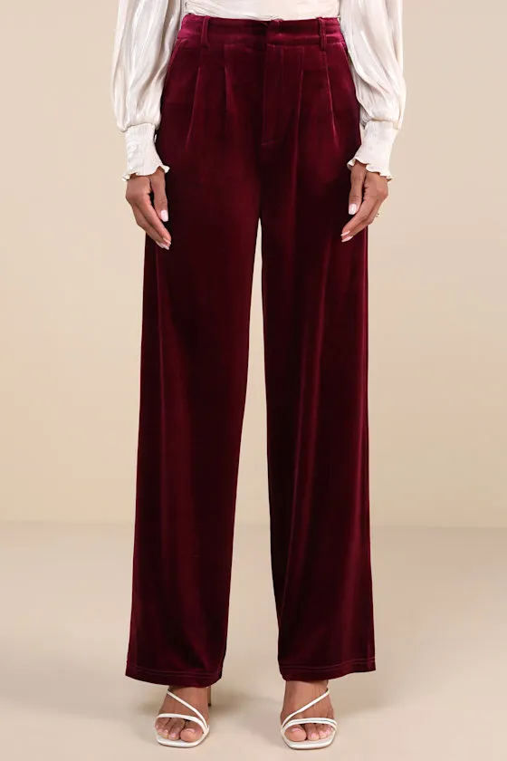 Posh Idea Plum Velvet High-Rise Straight Leg Trouser Pants sold by Lulus product image thumbnail 2