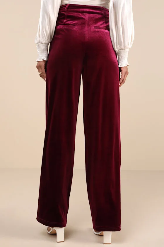 Posh Idea Plum Velvet High-Rise Straight Leg Trouser Pants sold by Lulus product image thumbnail 3