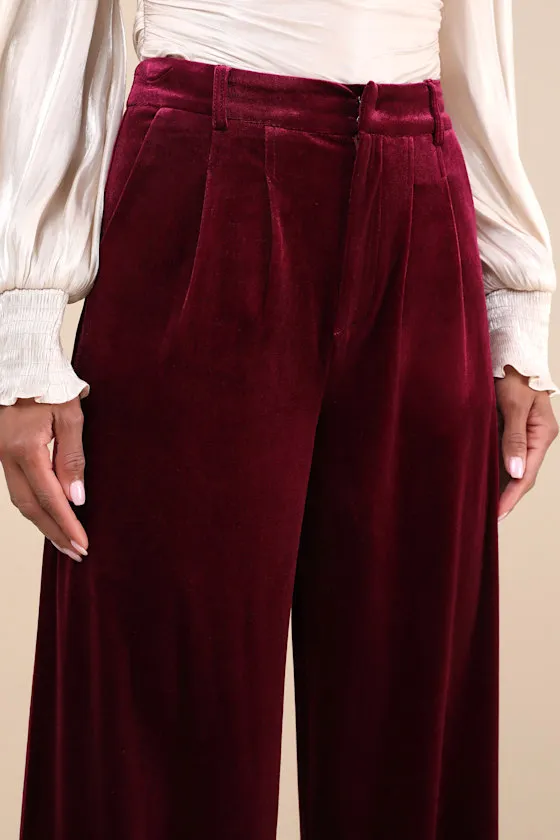 Posh Idea Plum Velvet High-Rise Straight Leg Trouser Pants sold by Lulus product image thumbnail 4
