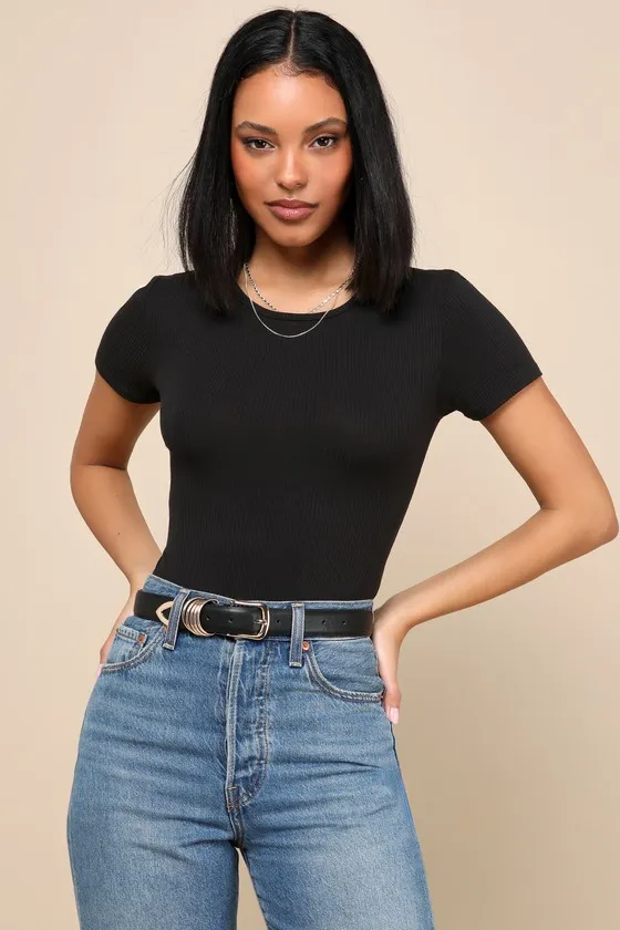 Kinship Black Ribbed Bodysuit sold by Lulus