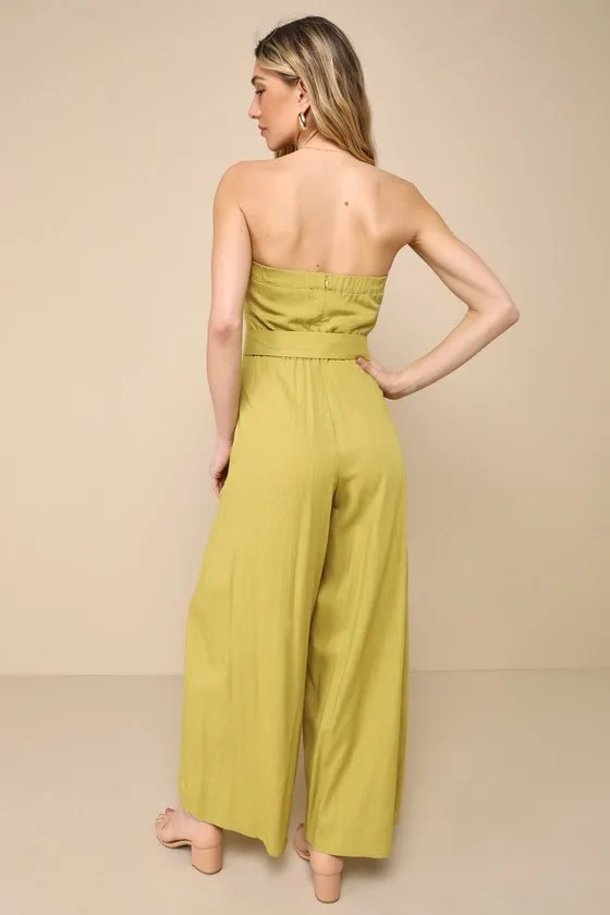 Lighthearted Days Green Linen Belted Strapless Wide-Leg Jumpsuit sold by Lulus product image thumbnail 2
