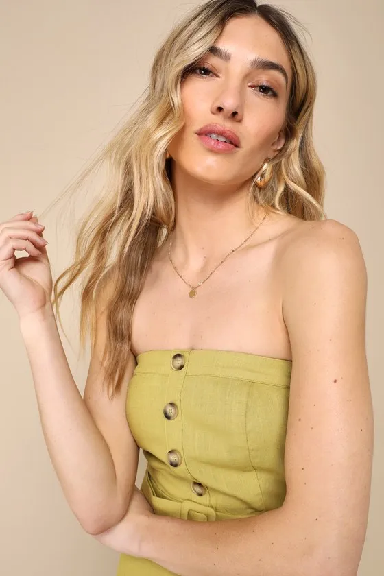 Lighthearted Days Green Linen Belted Strapless Wide-Leg Jumpsuit sold by Lulus product image thumbnail 3