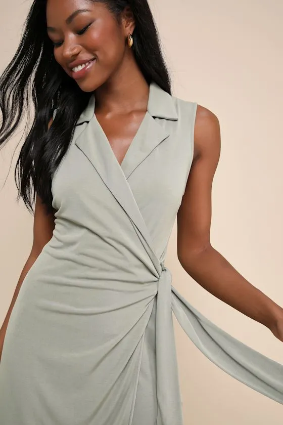 Totally Exceptional Sage Green Collared Wrap Mini Dress sold by Lulus product image thumbnail 4