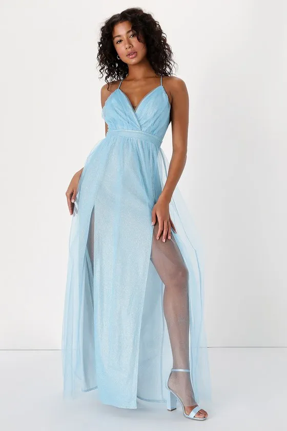 Enchanting Allure Light Blue Sparkly Tulle Maxi Dress sold by Lulus