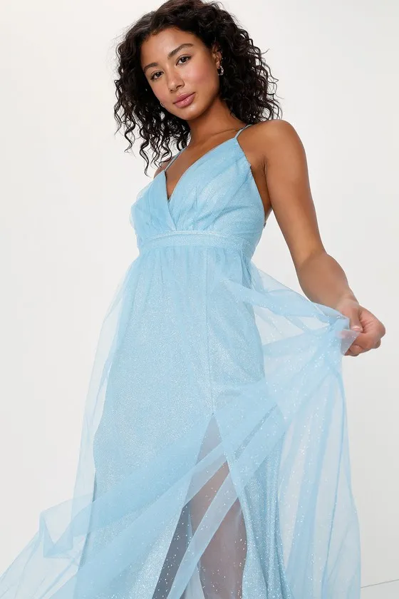 Enchanting Allure Light Blue Sparkly Tulle Maxi Dress sold by Lulus product image thumbnail 2