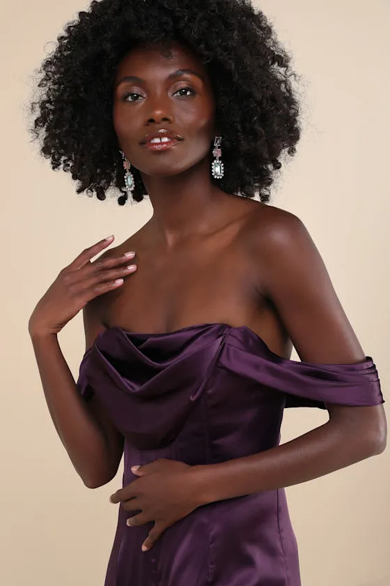 Unbelievable Aura Dark Purple Satin Off-the-Shoulder Jumpsuit sold by Lulus product image thumbnail 4