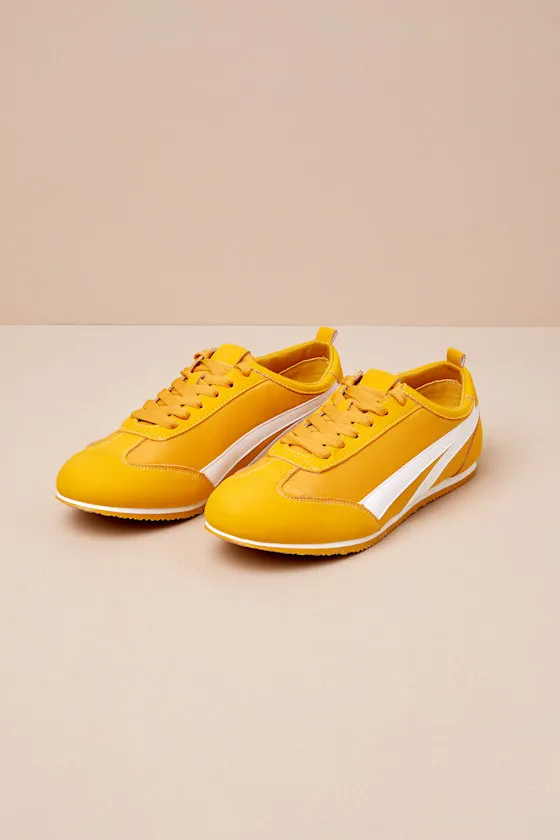 Perri Yellow Color Block Lace-Up Sneakers sold by Lulus