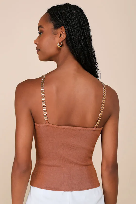 Intentionally Chic Light Brown Sweater Knit Chain Strap Tank Top sold by Lulus product image thumbnail 2