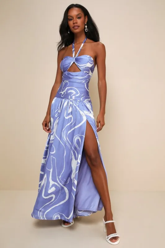 Ultimate Desire Periwinkle Abstract Print Satin Maxi Dress sold by Lulus