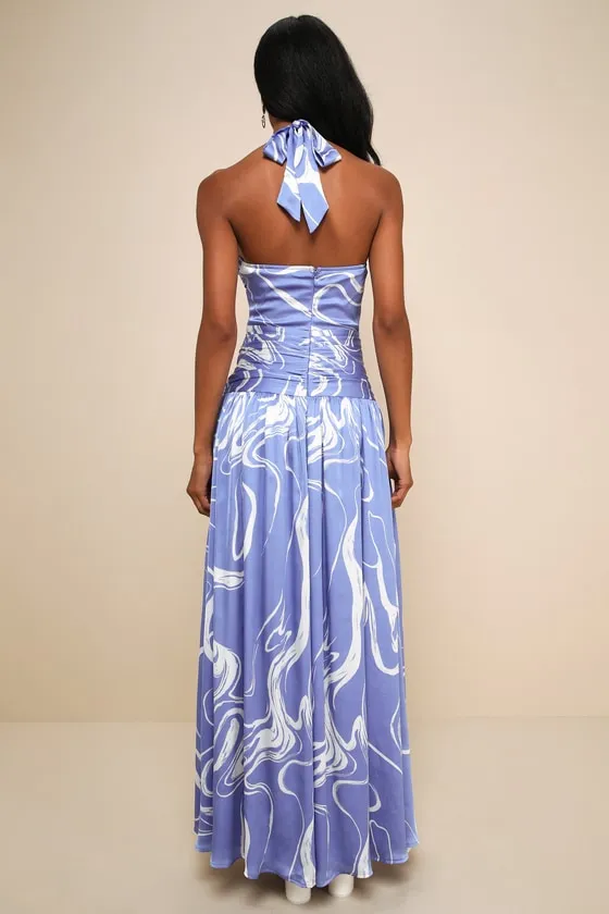 Ultimate Desire Periwinkle Abstract Print Satin Maxi Dress sold by Lulus product image thumbnail 2