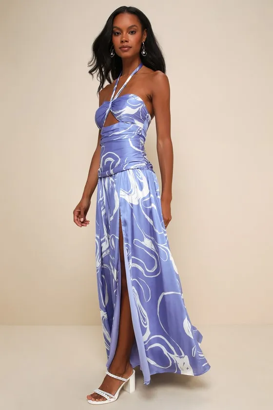 Ultimate Desire Periwinkle Abstract Print Satin Maxi Dress sold by Lulus product image thumbnail 4