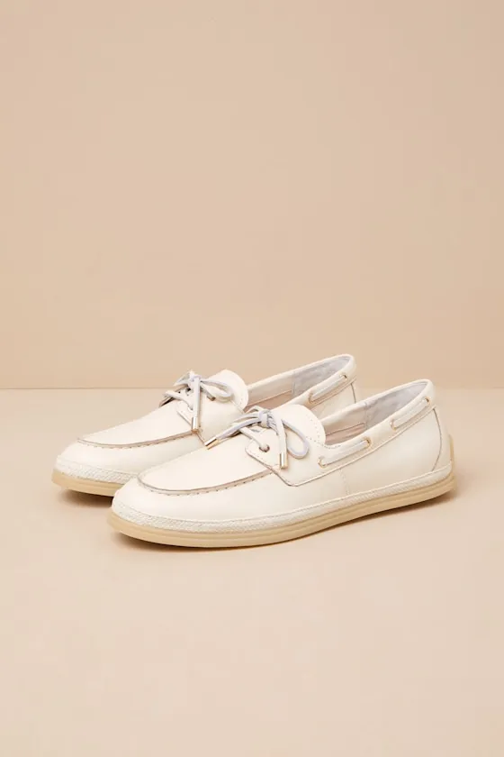 Doris Bone Leather Loafers sold by Lulus