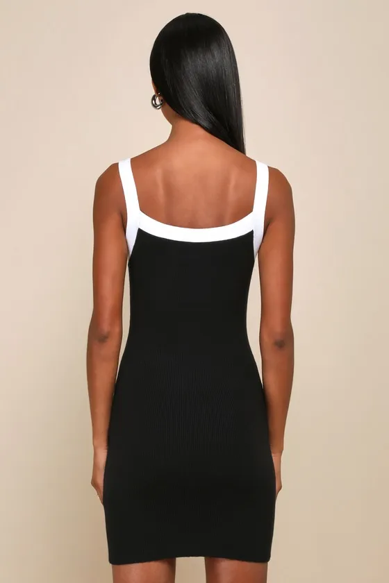 Effortless Influence Black Ribbed Color Block Mini Sweater Dress sold by Lulus product image thumbnail 3