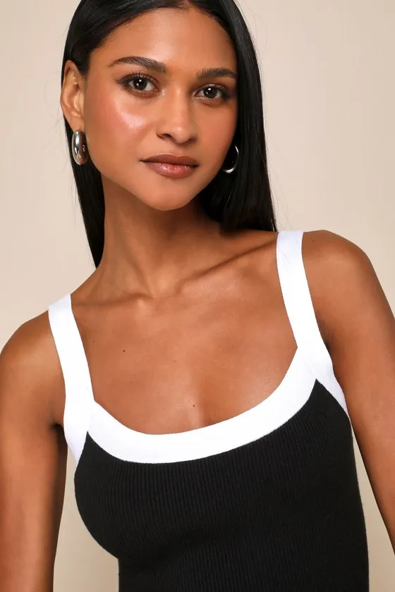 Effortless Influence Black Ribbed Color Block Mini Sweater Dress sold by Lulus product image thumbnail 4