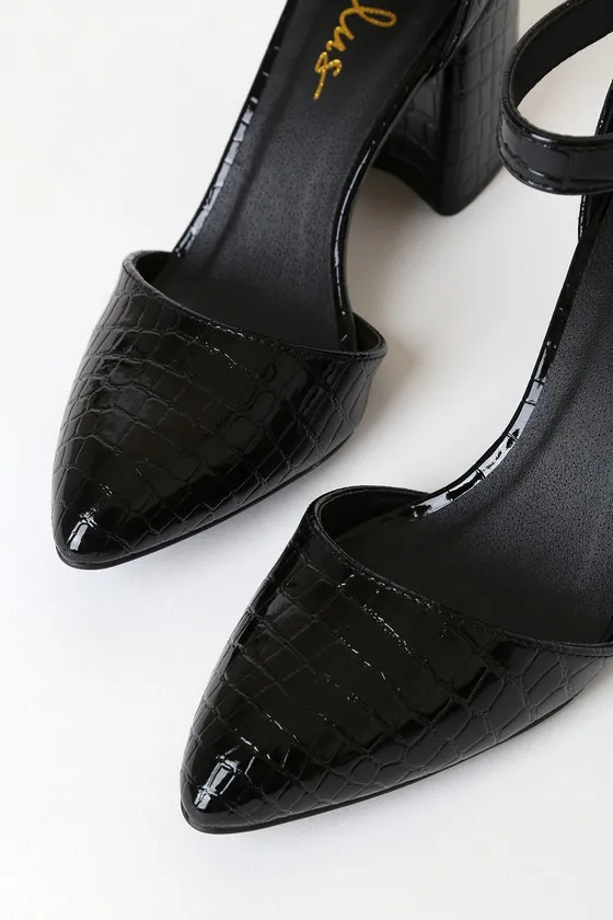 Ellarose Black Crocodile Ankle Strap Heels sold by Lulus product image thumbnail 4